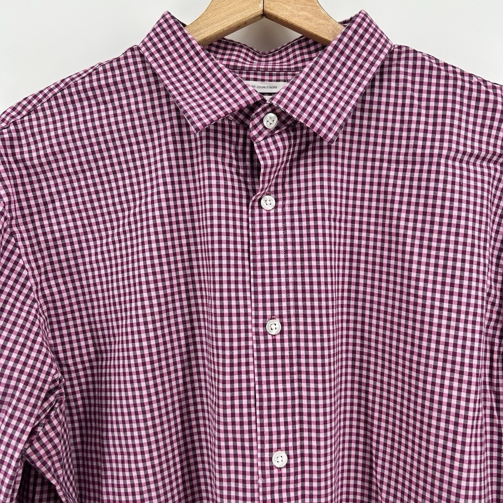 Old Navy Signature Shirt Mens XL Slim Fit Purple Gingham Check Preppy